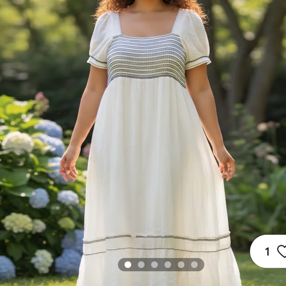 Forever 21 White Maxi Dress with Navy Embroidery